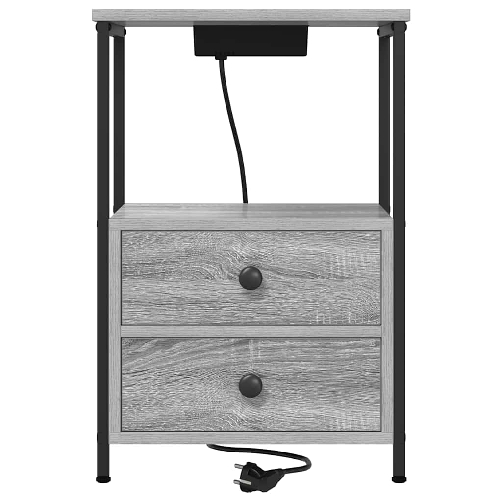 Nachttisch mit Ladestation 2 pcs Grau Sonoma Holzwerkstoff