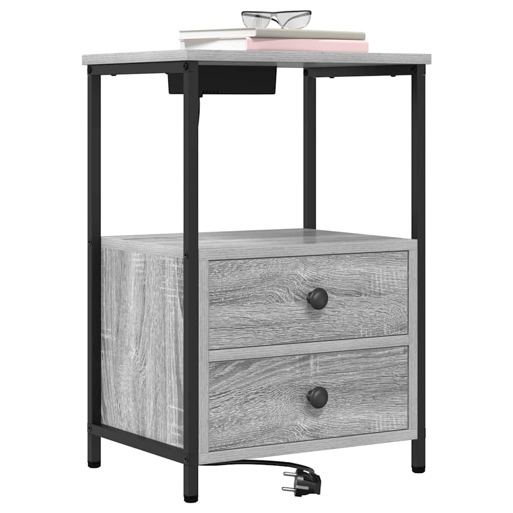 Nachttisch mit Ladestation 2 pcs Grau Sonoma Holzwerkstoff