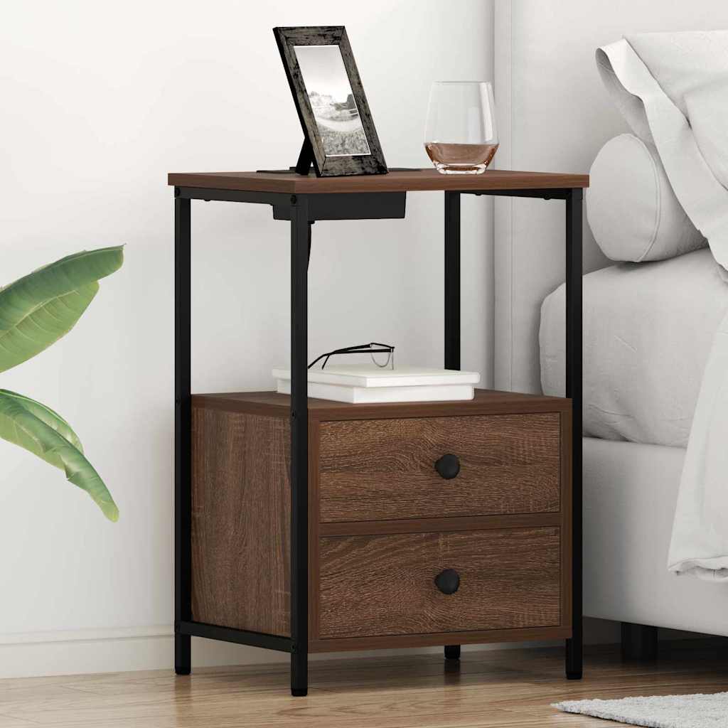 Nachttisch mit Ladestation 2 pcs Braune Eiche Holzwerkstoff