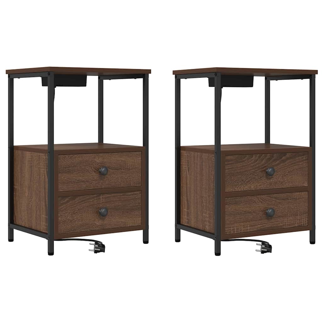 Nachttisch mit Ladestation 2 pcs Braune Eiche Holzwerkstoff
