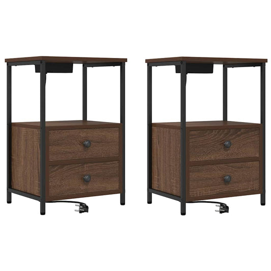 Nachttisch mit Ladestation 2 pcs Braune Eiche Holzwerkstoff