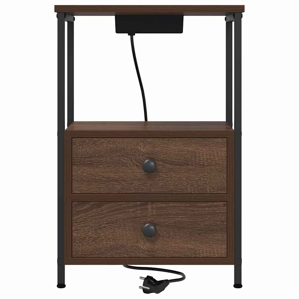 Nachttisch mit Ladestation 2 pcs Braune Eiche Holzwerkstoff