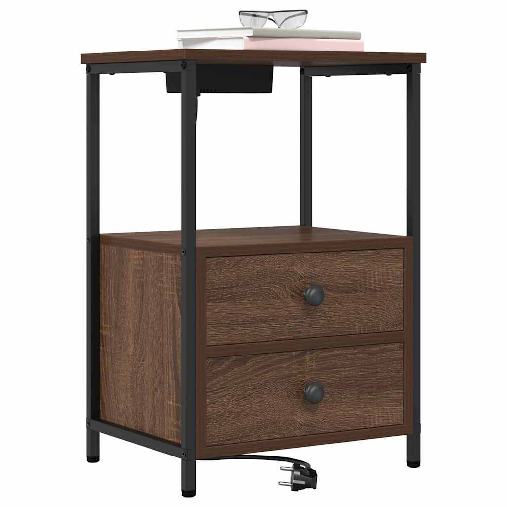 Nachttisch mit Ladestation 2 pcs Braune Eiche Holzwerkstoff