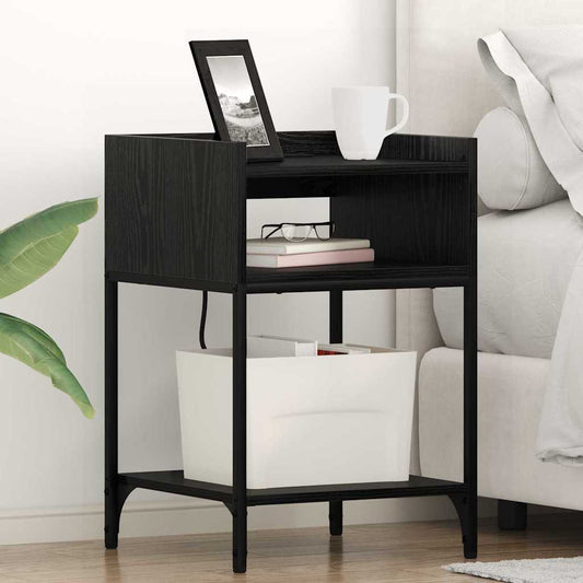 Nachttisch mit Regal 2 pcs Schwarz Eichen-Optik 40 x 40 x 61 cm