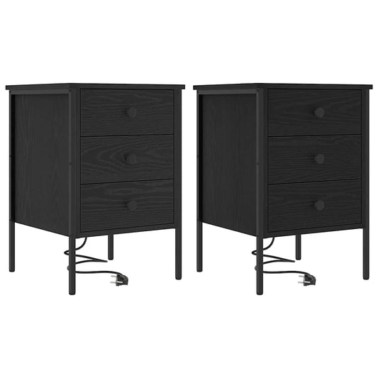 Nachttisch 2 pcs Schwarz Eichen-Optik 42 x 41 x 61 cm