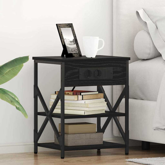 Nachttisch mit Ladestation 2 pcs Schwarze Eiche Holzwerkstoff
