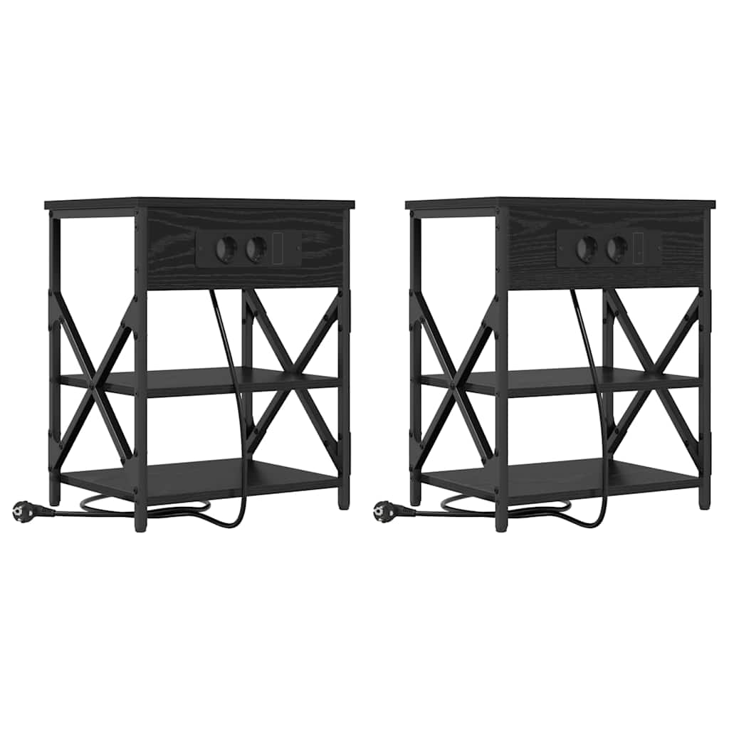 Nachttisch mit Ladestation 2 pcs Schwarze Eiche Holzwerkstoff