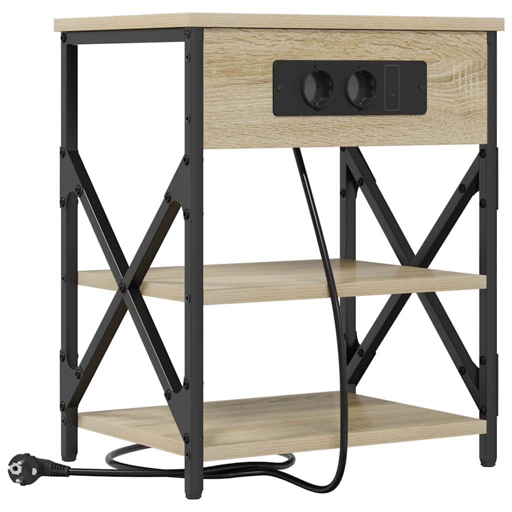 Nachttisch mit Ladestation mit Regal Sonoma Eiche Holzwerkstoff