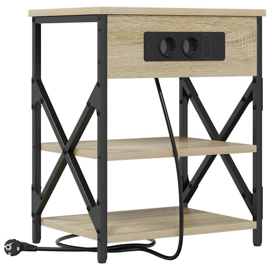 Nachttisch mit Ladestation mit Regal Sonoma Eiche Holzwerkstoff