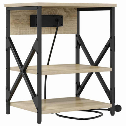 Nachttisch mit Ladestation mit Regal Sonoma Eiche Holzwerkstoff