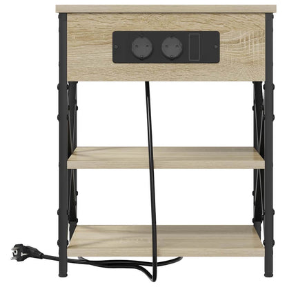 Nachttisch mit Ladestation mit Regal Sonoma Eiche Holzwerkstoff