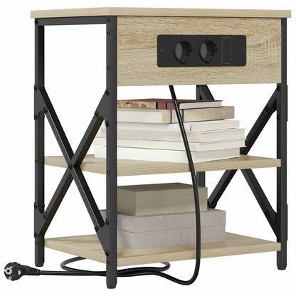Nachttisch mit Ladestation mit Regal Sonoma Eiche Holzwerkstoff