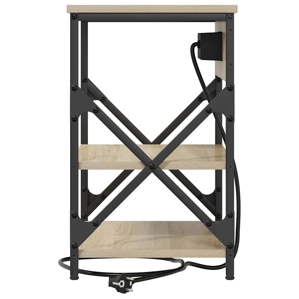 Nachttisch mit Ladestation mit Regal Sonoma Eiche Holzwerkstoff