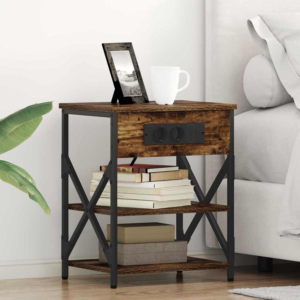 Nachttisch mit Ladestation 2 pcs Räuchereiche Holzwerkstoff