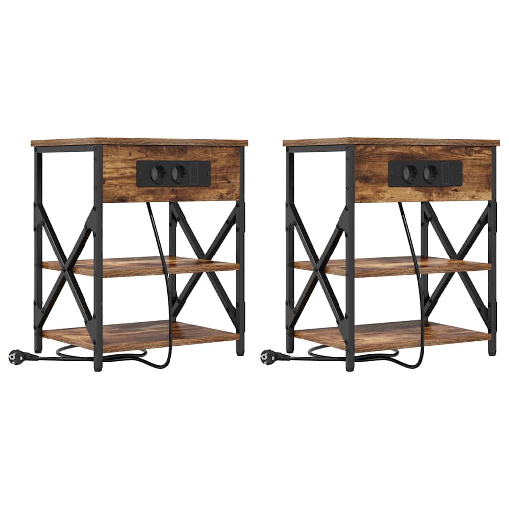 Nachttisch mit Ladestation 2 pcs Räuchereiche Holzwerkstoff