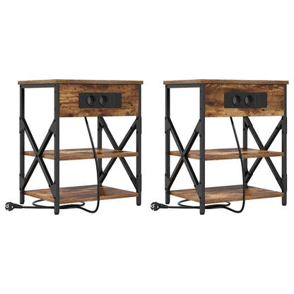 Nachttisch mit Ladestation 2 pcs Räuchereiche Holzwerkstoff