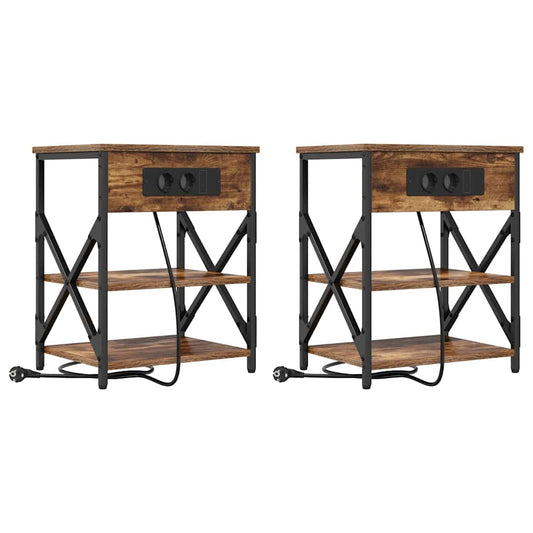 Nachttisch mit Ladestation 2 pcs Räuchereiche Holzwerkstoff