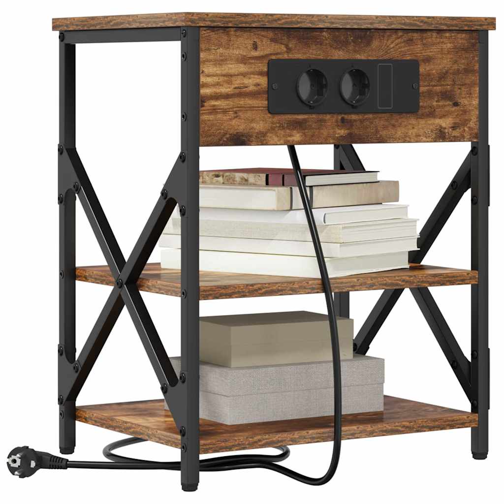 Nachttisch mit Ladestation 2 pcs Räuchereiche Holzwerkstoff