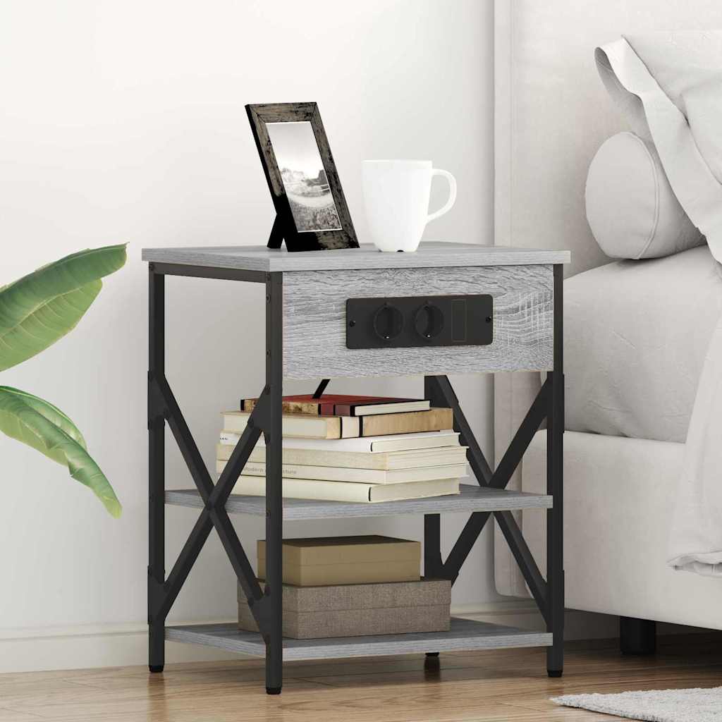 Nachttisch mit Ladestation 2 pcs Grau Sonoma Holzwerkstoff