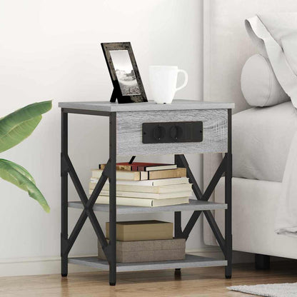 Nachttisch mit Ladestation 2 pcs Grau Sonoma Holzwerkstoff