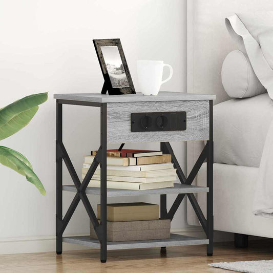 Nachttisch mit Ladestation 2 pcs Grau Sonoma Holzwerkstoff