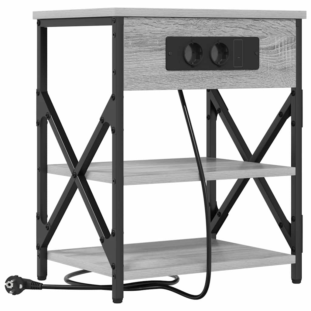 Nachttisch mit Ladestation 2 pcs Grau Sonoma Holzwerkstoff