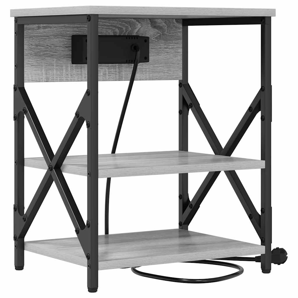 Nachttisch mit Ladestation 2 pcs Grau Sonoma Holzwerkstoff