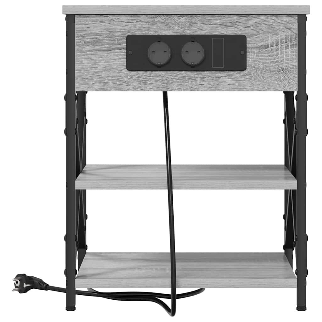 Nachttisch mit Ladestation 2 pcs Grau Sonoma Holzwerkstoff