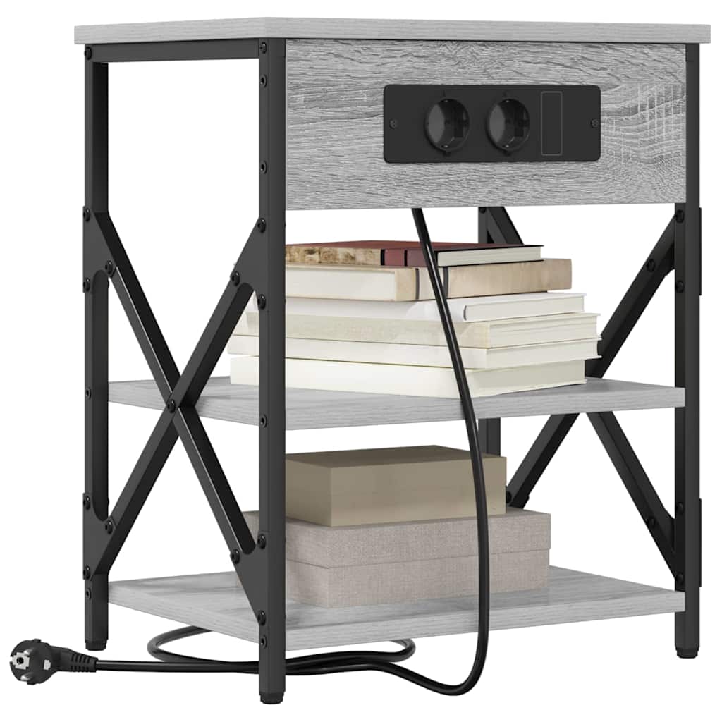 Nachttisch mit Ladestation 2 pcs Grau Sonoma Holzwerkstoff