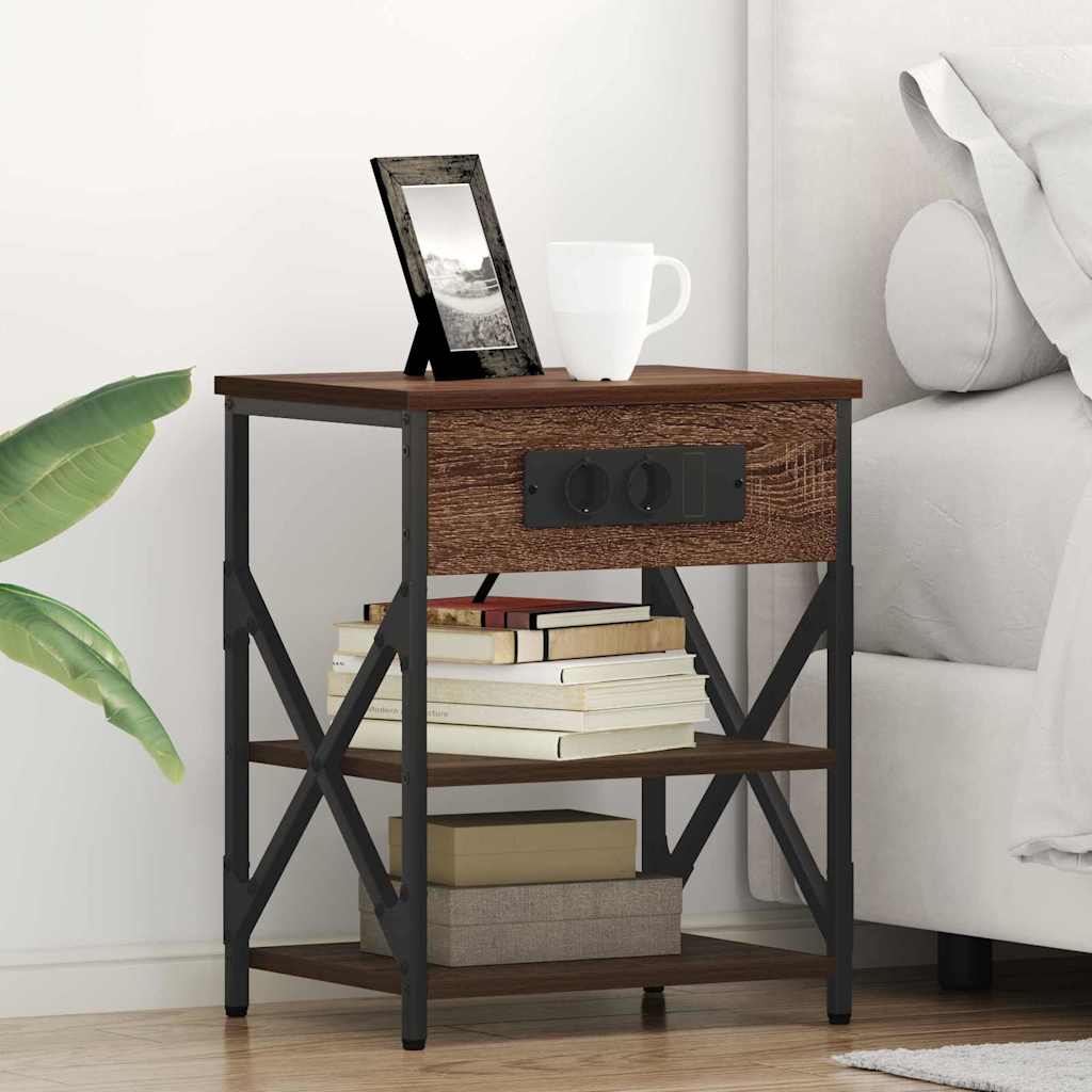 Nachttisch mit Ladestation 2 pcs Braune Eiche Holzwerkstoff