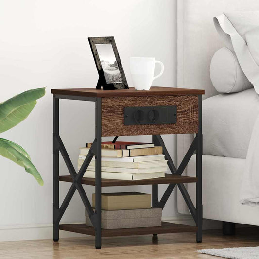 Nachttisch mit Ladestation 2 pcs Braune Eiche Holzwerkstoff