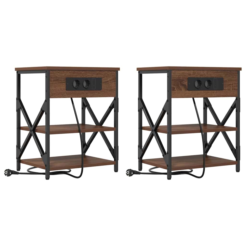 Nachttisch mit Ladestation 2 pcs Braune Eiche Holzwerkstoff