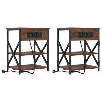 Nachttisch mit Ladestation 2 pcs Braune Eiche Holzwerkstoff