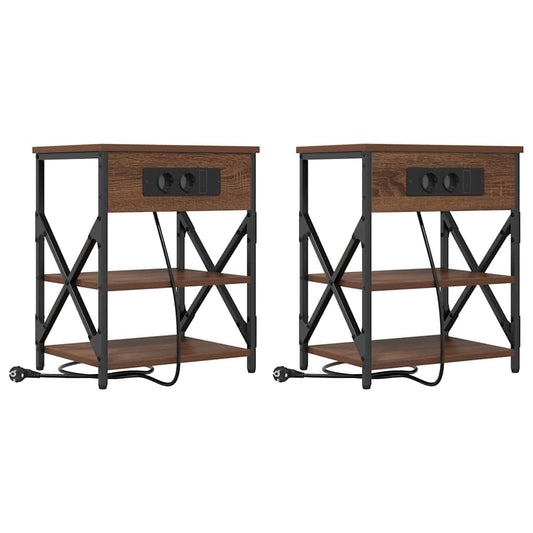 Nachttisch mit Ladestation 2 pcs Braune Eiche Holzwerkstoff