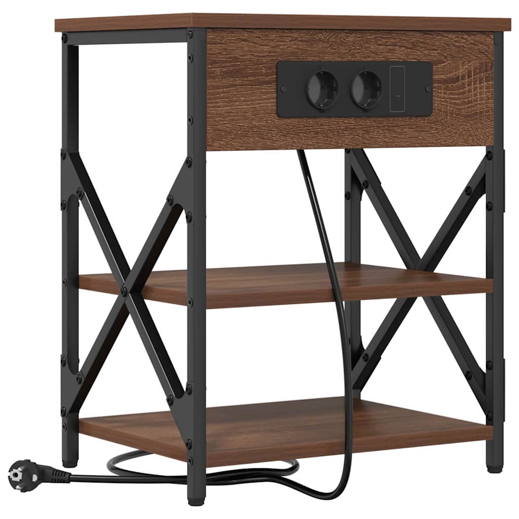 Nachttisch mit Ladestation 2 pcs Braune Eiche Holzwerkstoff