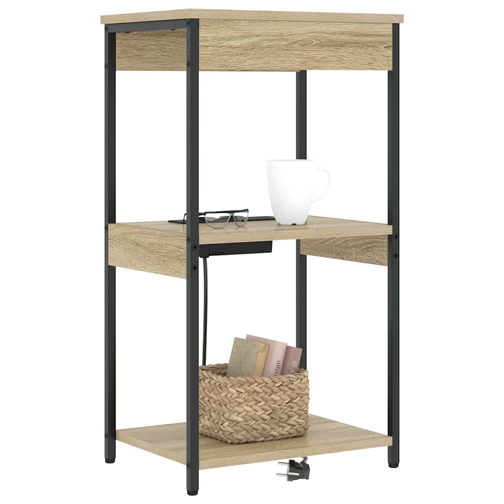Nachttisch mit Ladestation mit Regal Sonoma Eiche Holzwerkstoff