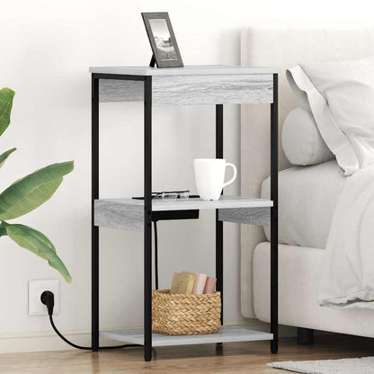 Nachttisch mit Ladestation mit Regal Grau Sonoma Holzwerkstoff