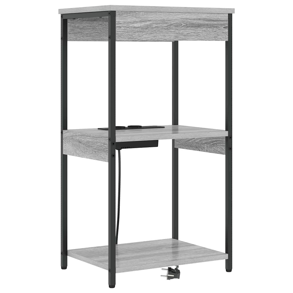 Nachttisch mit Ladestation mit Regal Grau Sonoma Holzwerkstoff