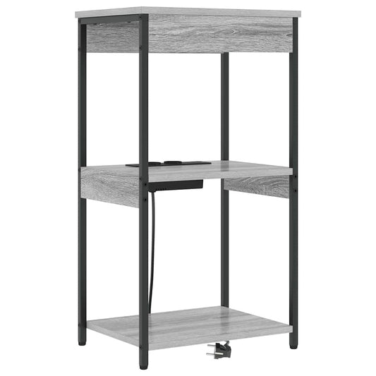 Nachttisch mit Ladestation mit Regal Grau Sonoma Holzwerkstoff