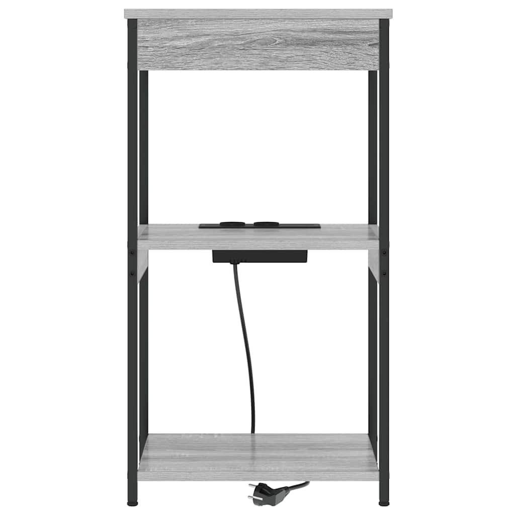 Nachttisch mit Ladestation mit Regal Grau Sonoma Holzwerkstoff