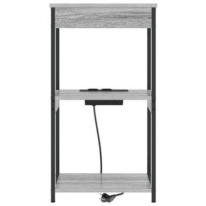 Nachttisch mit Ladestation mit Regal Grau Sonoma Holzwerkstoff