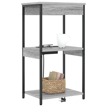 Nachttisch mit Ladestation mit Regal Grau Sonoma Holzwerkstoff