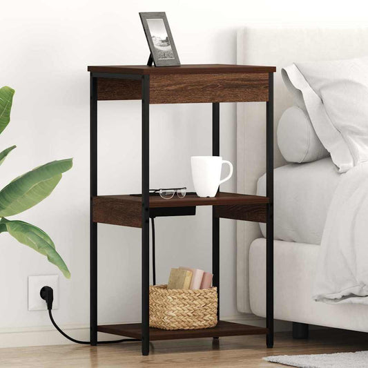 Nachttisch mit Ladestation mit Regal Braune Eiche Holzwerkstoff