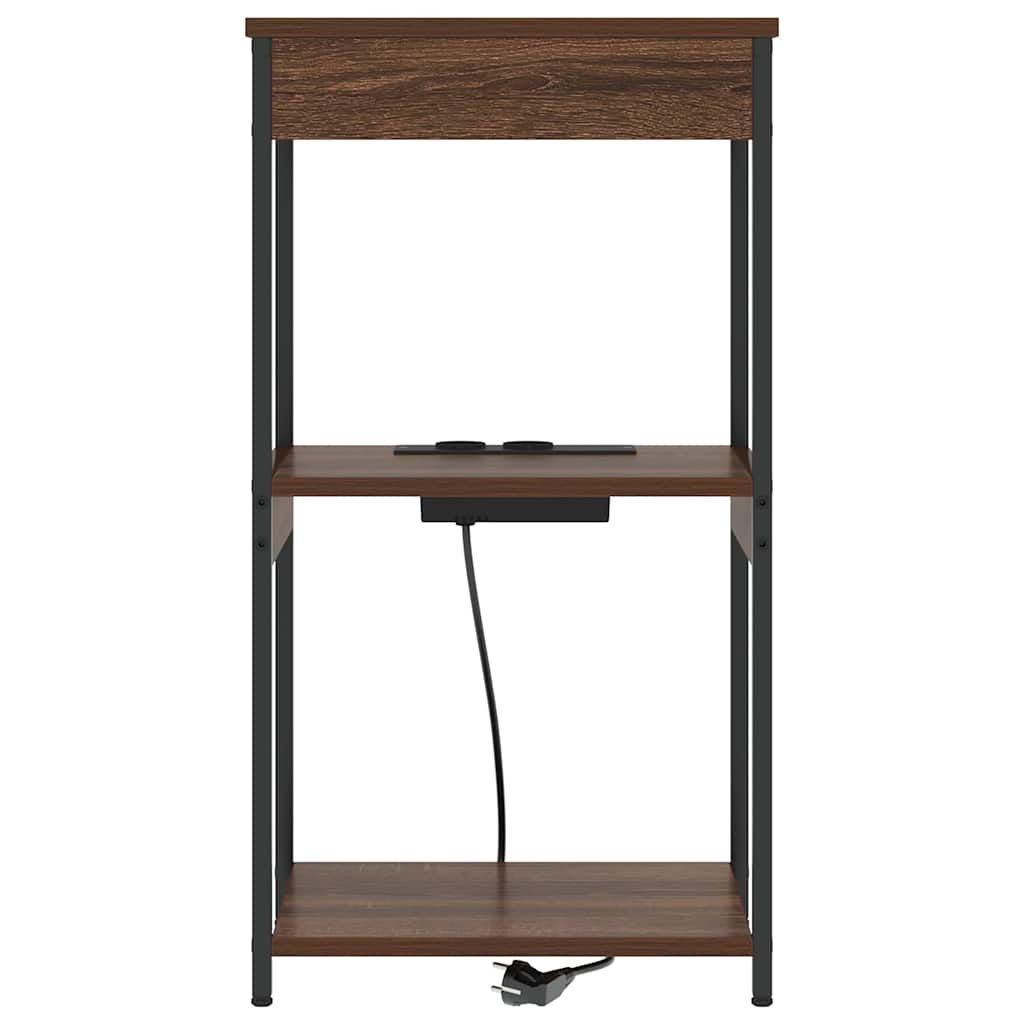 Nachttisch mit Ladestation mit Regal Braune Eiche Holzwerkstoff