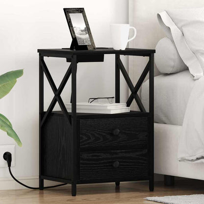 Nachttisch mit Ladestation 2 pcs Schwarze Eiche Holzwerkstoff