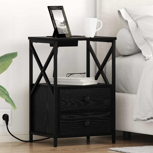 Nachttisch mit Ladestation 2 pcs Schwarze Eiche Holzwerkstoff