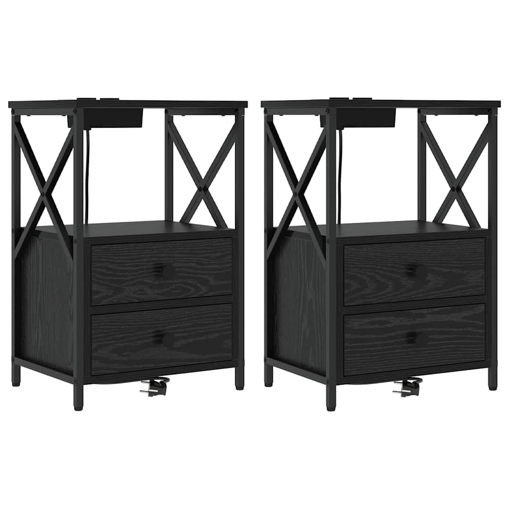 Nachttisch mit Ladestation 2 pcs Schwarze Eiche Holzwerkstoff