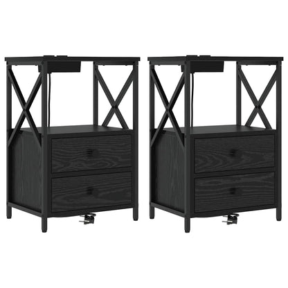 Nachttisch mit Ladestation 2 pcs Schwarze Eiche Holzwerkstoff