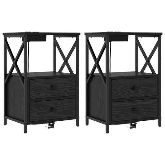 Nachttisch mit Ladestation 2 pcs Schwarze Eiche Holzwerkstoff