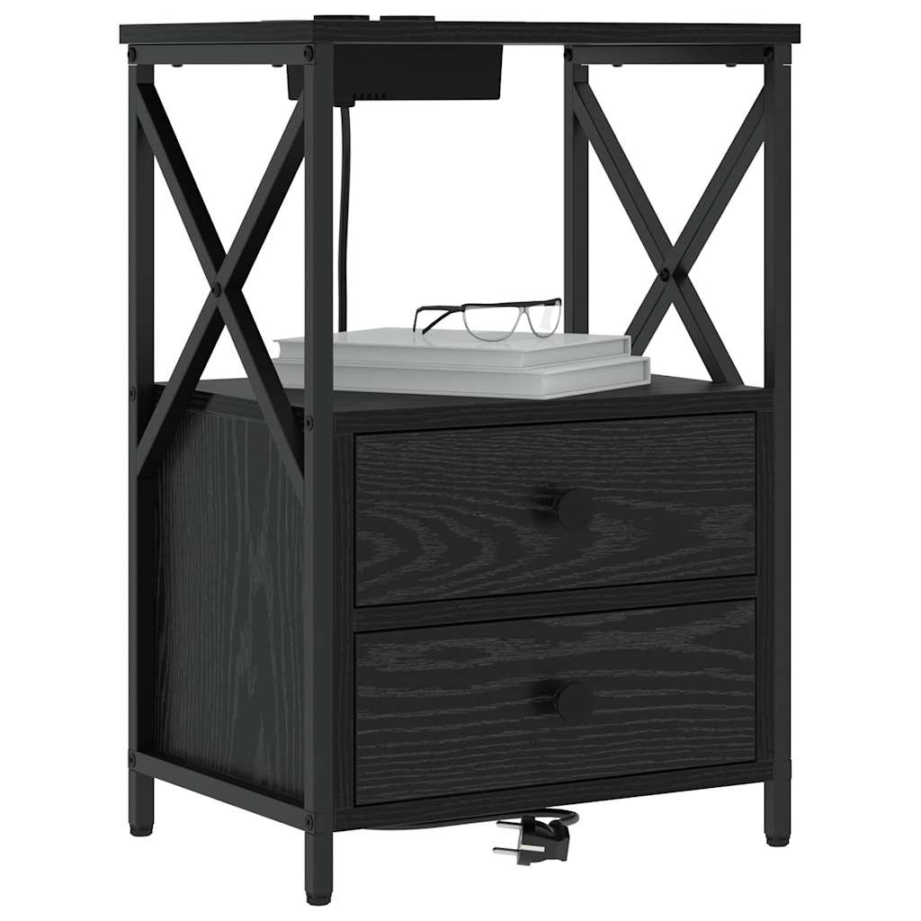 Nachttisch mit Ladestation 2 pcs Schwarze Eiche Holzwerkstoff